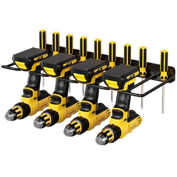 Heavy Duty Power Tool Organizer 16.5 in. Black Metal Easy Install Wall Rack with Extra Screwdriver Slots Storage