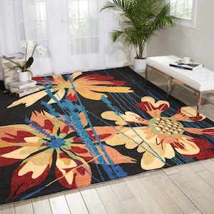 South Beach Black 8 ft. x 11 ft. Floral Modern Indoor/Outdoor Patio Area Rug