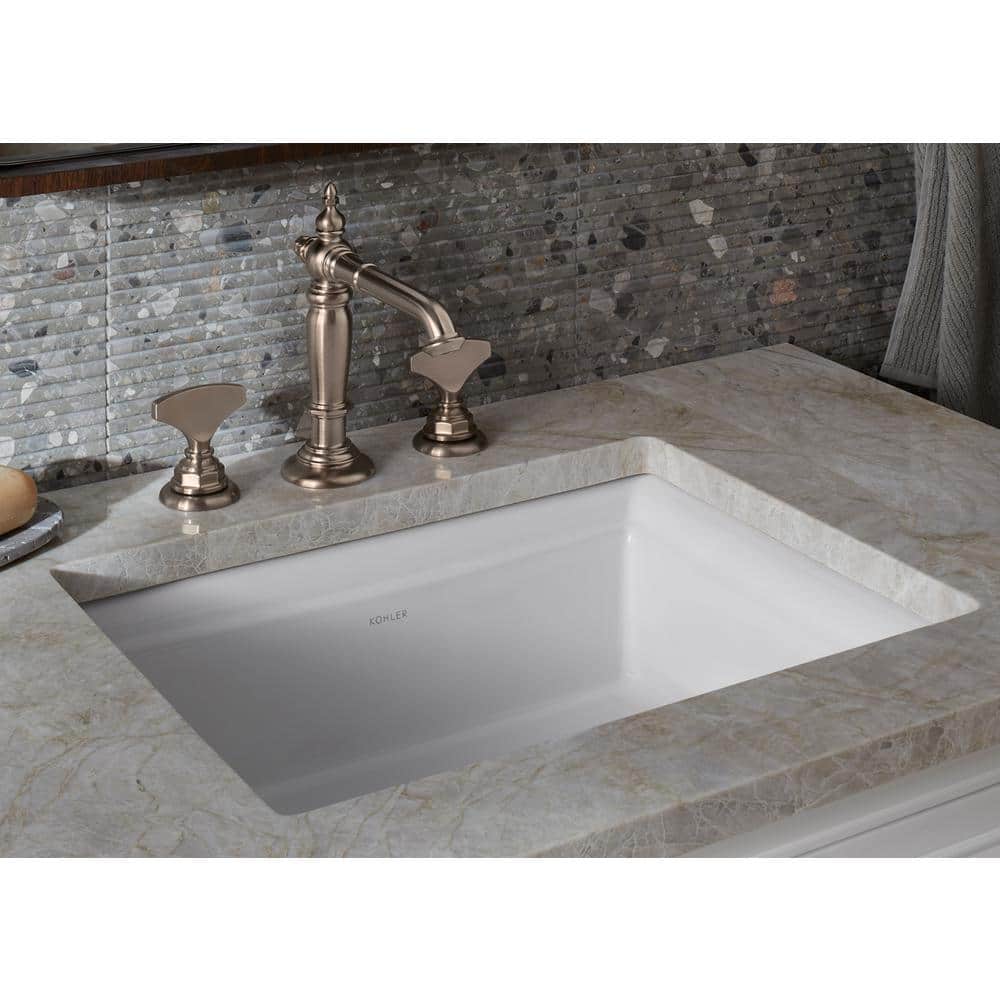 White Ceramic Rectangular Undermount Bathroom Sink