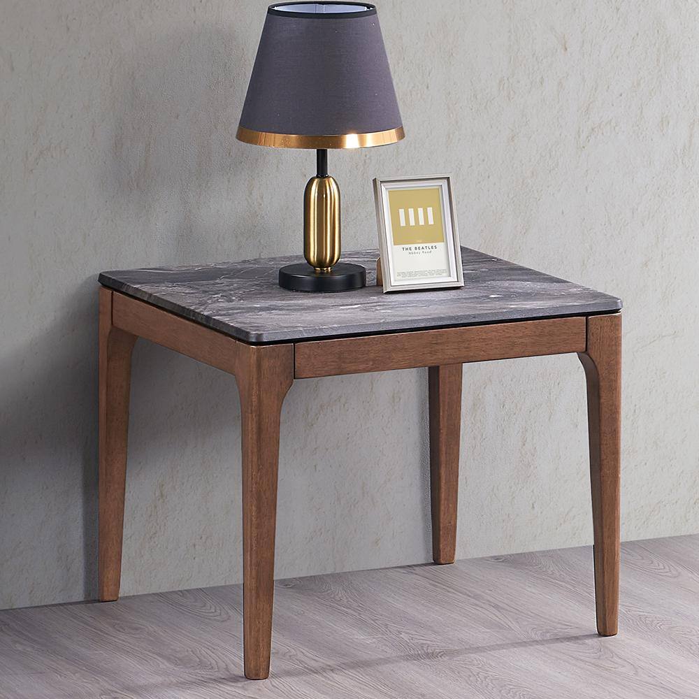 24" Walnut and Engineered Stone Square Side Table