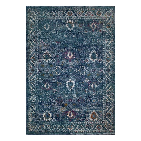 Leick Home Laraline Vintage Faded Turquoise 7 ft. x 10 ft. Bordered Polypropylene Area Rug
