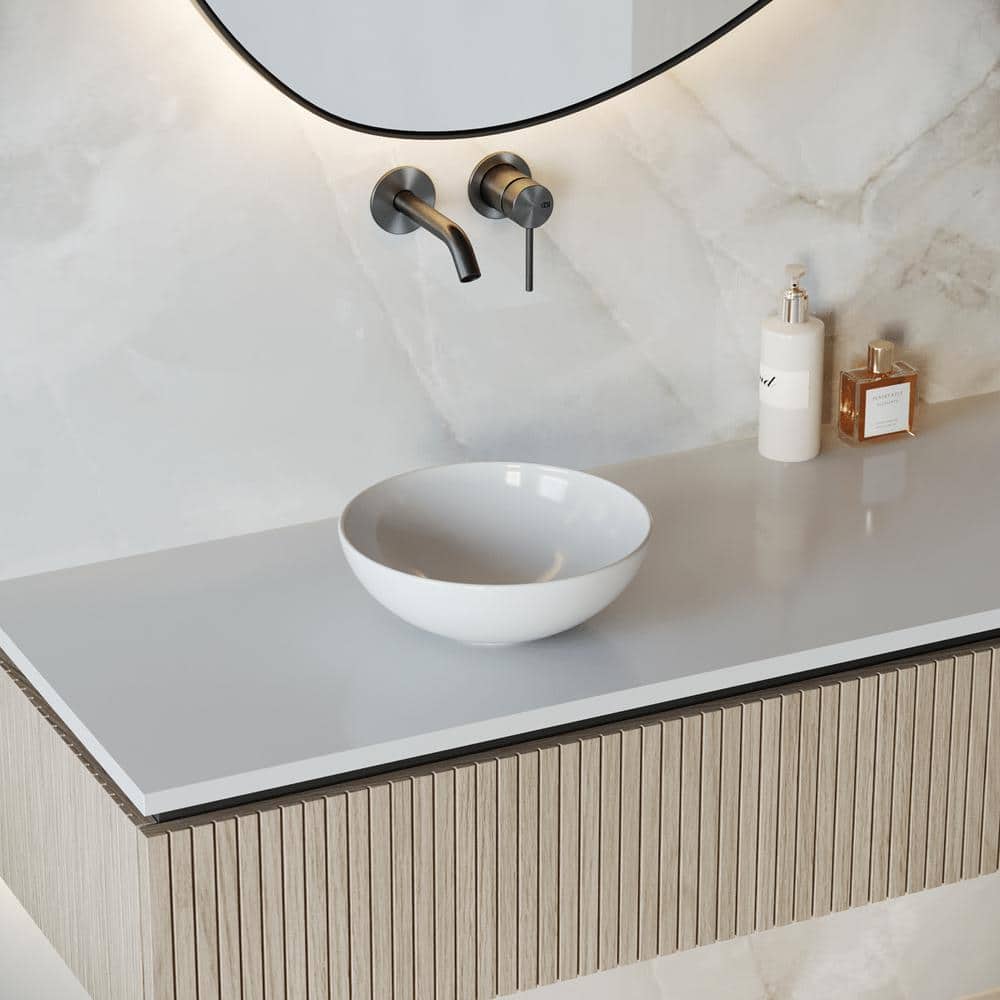 White Ceramic Round Above-Counter Vessel Sink, 11.25"