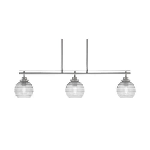 Monroe 3-Light Brushed Nickel, Billiard Light, Any room with 6 in. Clear Ribbed Glass Shades no bulbs included Pool Table Lights