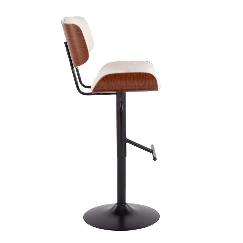 Mid-Century Modern Swivel Barstool in Black Metal and Cream with Walnut Accents