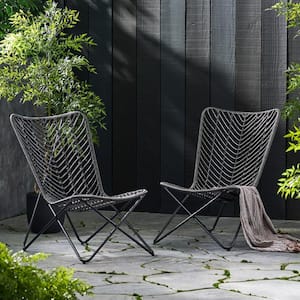 Gray Rattan Outdoor Lounge Chair Set of 2