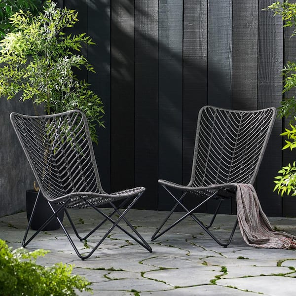 Misopily Gray Rattan Outdoor Lounge Chair Set of 2