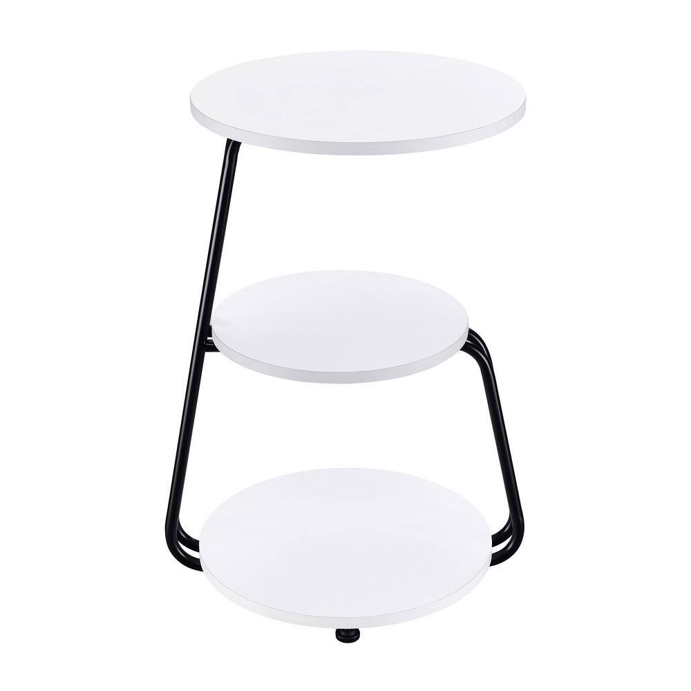 White and Black 3-Tier Round Wood and Metal Side Table