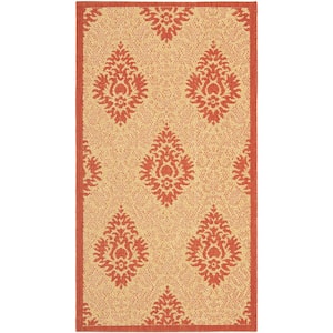 Courtyard Natural/Red Doormat 3 ft. x 5 ft. Floral Indoor/Outdoor Patio Area Rug