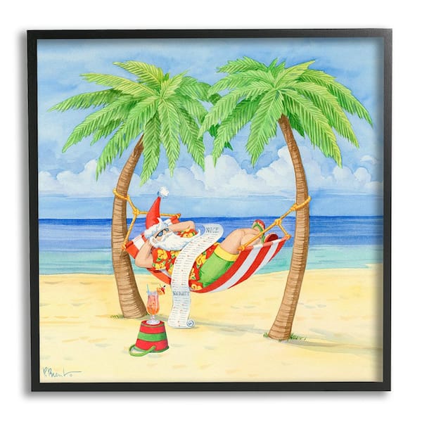 Stupell Industries Santa on Beach Hammock by Paul Brent 1 Piece Framed Graphic Print Nature Poster Art Print 12 in. x 12 in.