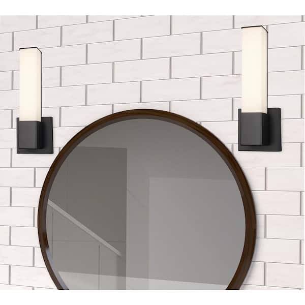 Saavy Integrated LED Black Indoor Wall Sconce Light Fixture with Rectangular Acrylic Shade