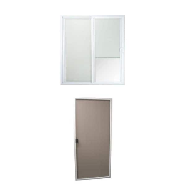 72 in. x 80 in. 50 Series White Vinyl Right-Hand Patio Door with Blinds and 35.5 in. x 77.875 in. Aluminum Patio Screen