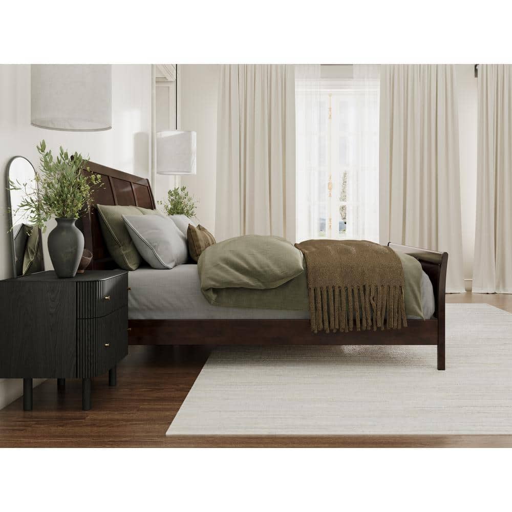 Valencia Walnut King Sleigh Platform Bed with Wood Headboard