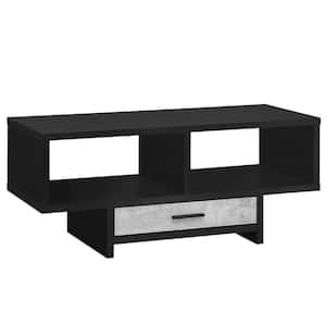 43 in. Black/Gray Large Rectangle Wood Coffee Table with Drawers