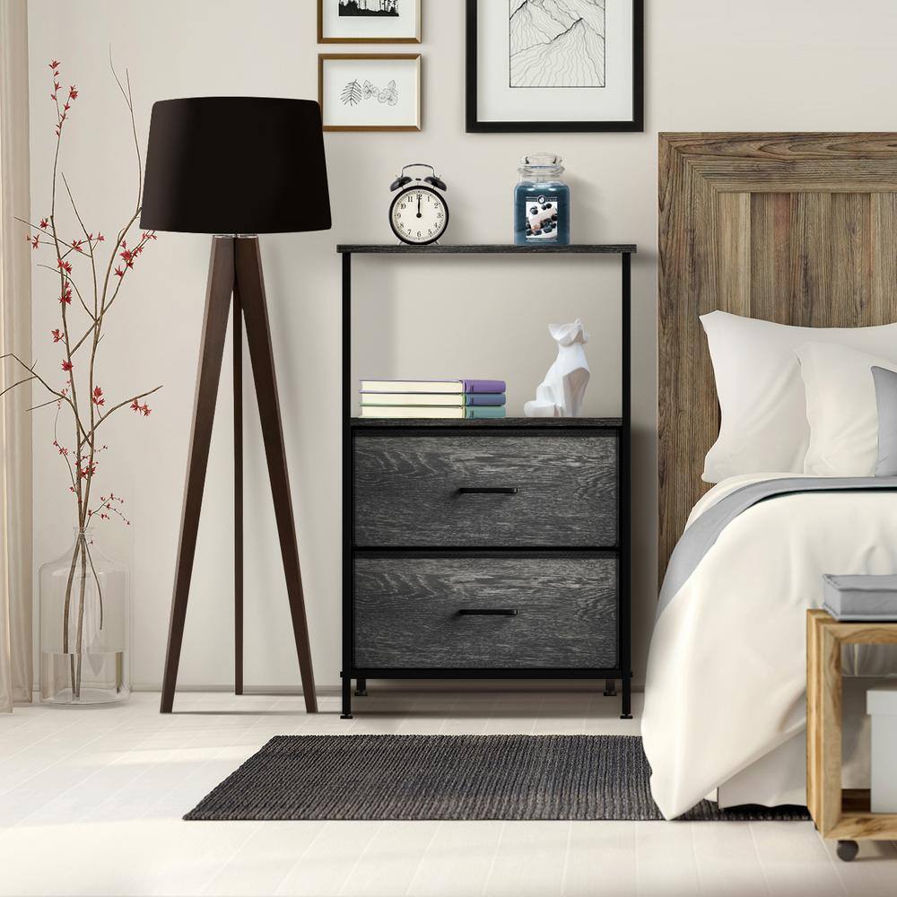 Multifunctional Fabric 2-Drawer Nightstand with Sturdy Steel Frame