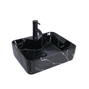 Elegant Black and White Hand-Painted Rectangular Ceramic Basin with Faucet Pop Up Drain Set