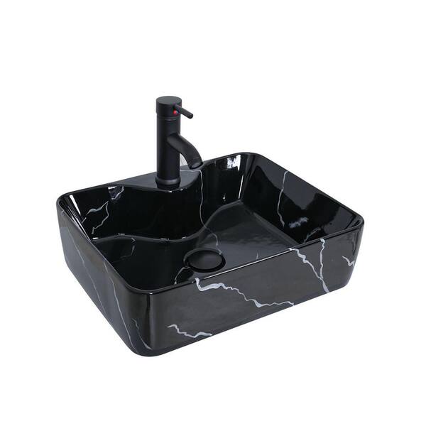 Puluomis Elegant Black and White HandPainted Rectangular Ceramic Basin