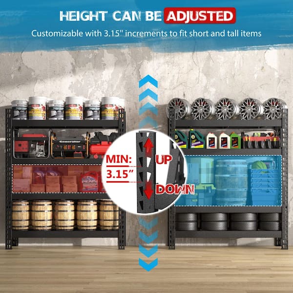 4-Tier Metal Storage Shelving Pantry Organizer Rack with Adjustable Shelves for Garage, Kitchen in Black