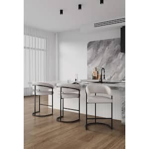 Augusta Modern 26.8 in. Light Gray Metal Counter Stool with Faux Leather Upholstered Seat (Set of 3)