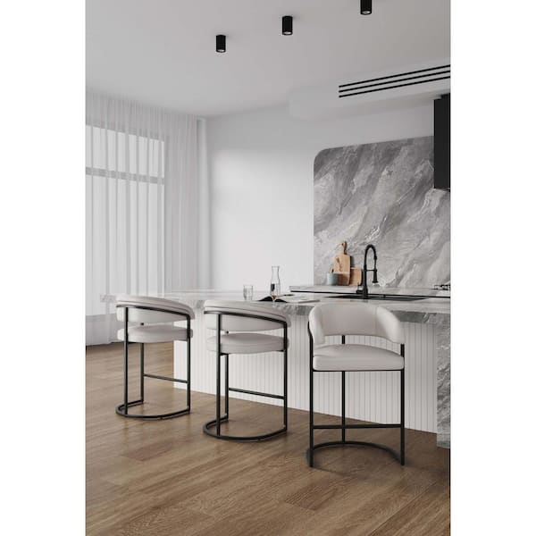 Augusta 26.8 in. Modern Light Gray Metal Counter Stool with Faux Leather Upholstered Seat (Set of 3)