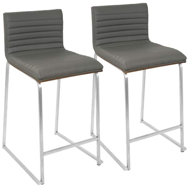 Lumisource Mara 26 in. Walnut and Grey Counter Stool (Set of 2)