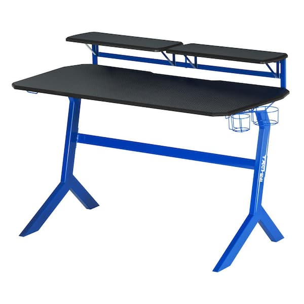 Unbranded 50 in. Blue Ergonomic Computer Gaming Desk Workstation with Display Stand and Cup Holder