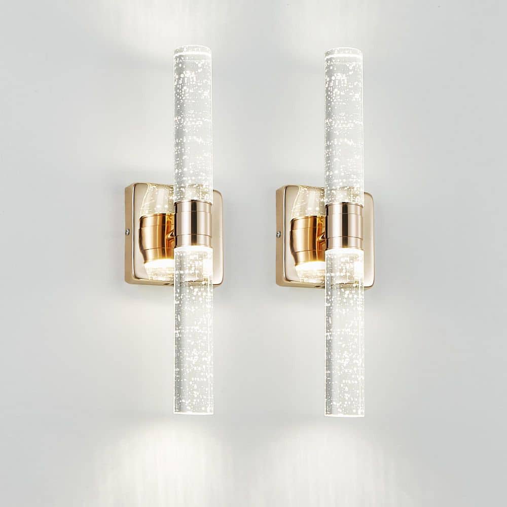 4.7 in. 2 Light Gold LED Bubbling Crystal Wall Light Sconce