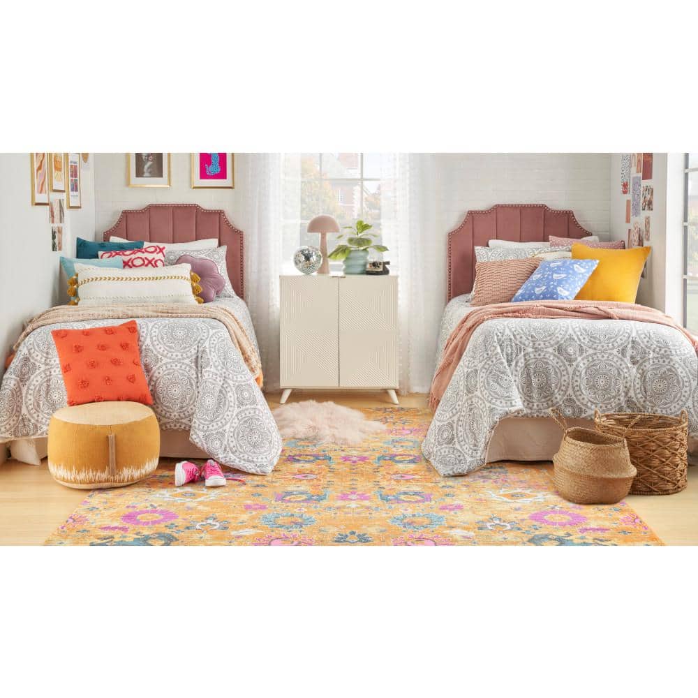 Sunburst Floral Bliss 9' x 12' Easy-Care Synthetic Area Rug