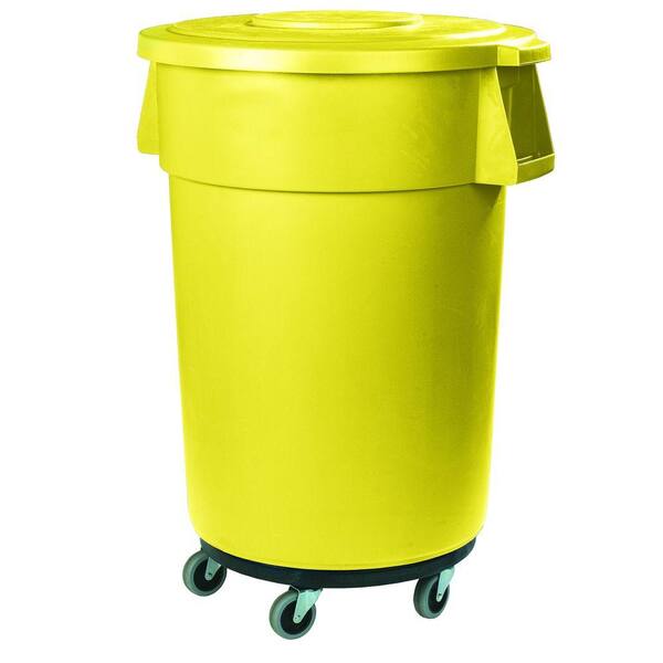 Carlisle Bronco 44 Gal. Yellow Round Trash Can with Dolly (3-Pack)