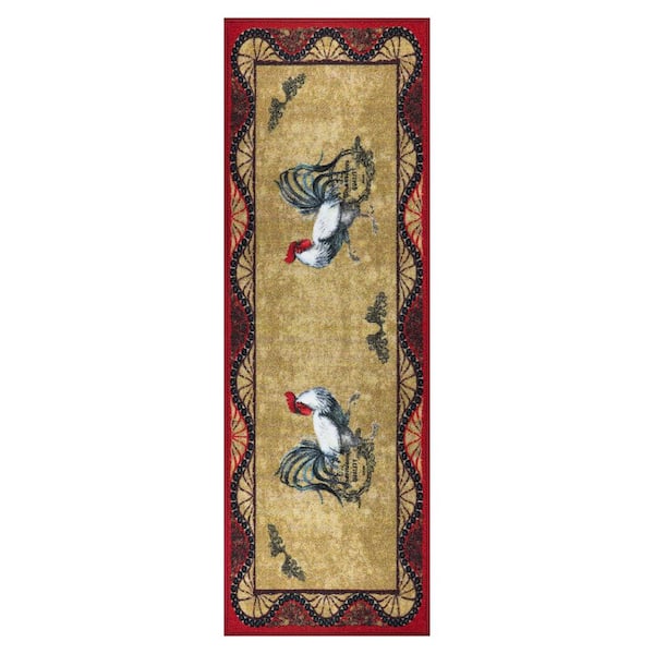 Ottomanson Rooster Collection NonSlip Rubberback Rooster Design 2x5