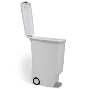 40 Liter Slim Step Trash Can with Soft-Close Locking Lid, White Plastic