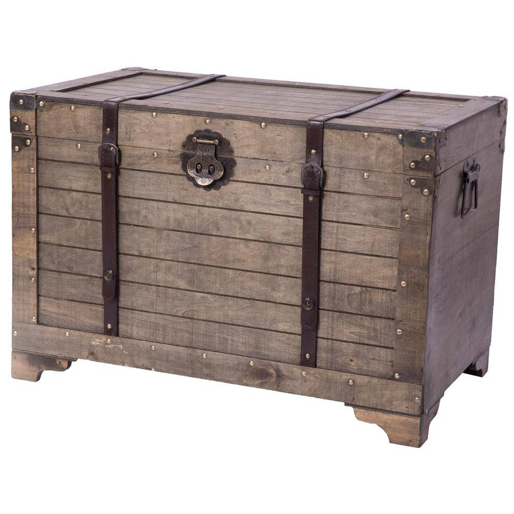 Vintiquewise Old Fashioned Large Natural Wood Storage Trunk and Coffee Table