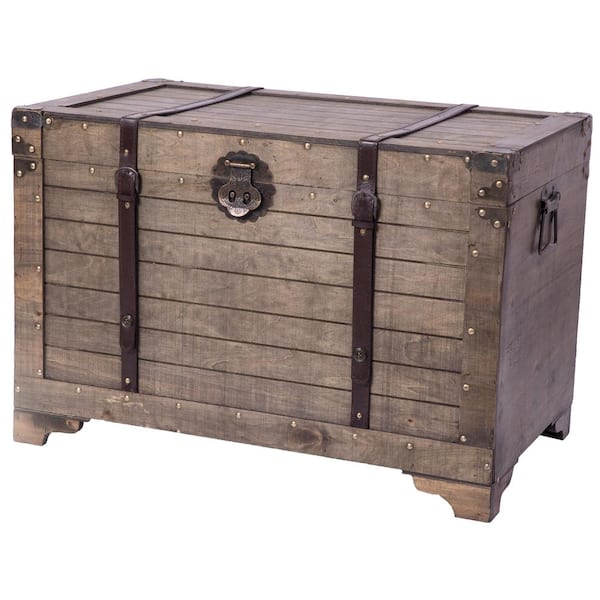 Large Natural Wood Storage Trunk, Large Wooden Desk With Storage Box