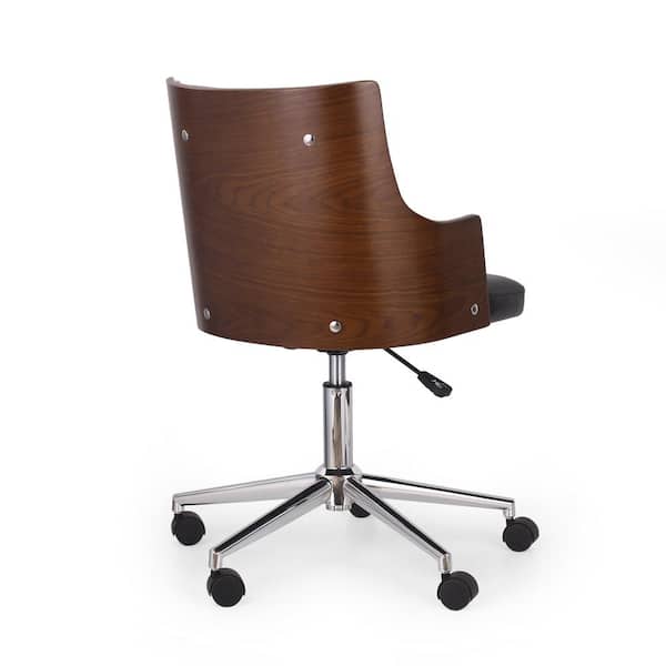 Walnut Faux Leather Swivel Task Chairs, Black Leather And Wood Desk Chair