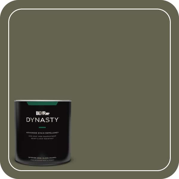 BEHR DYNASTY 1 qt. #N350-7A Mountain Olive One-Coat Hide Semi-Gloss Enamel Interior Stain-Blocking Paint & Primer