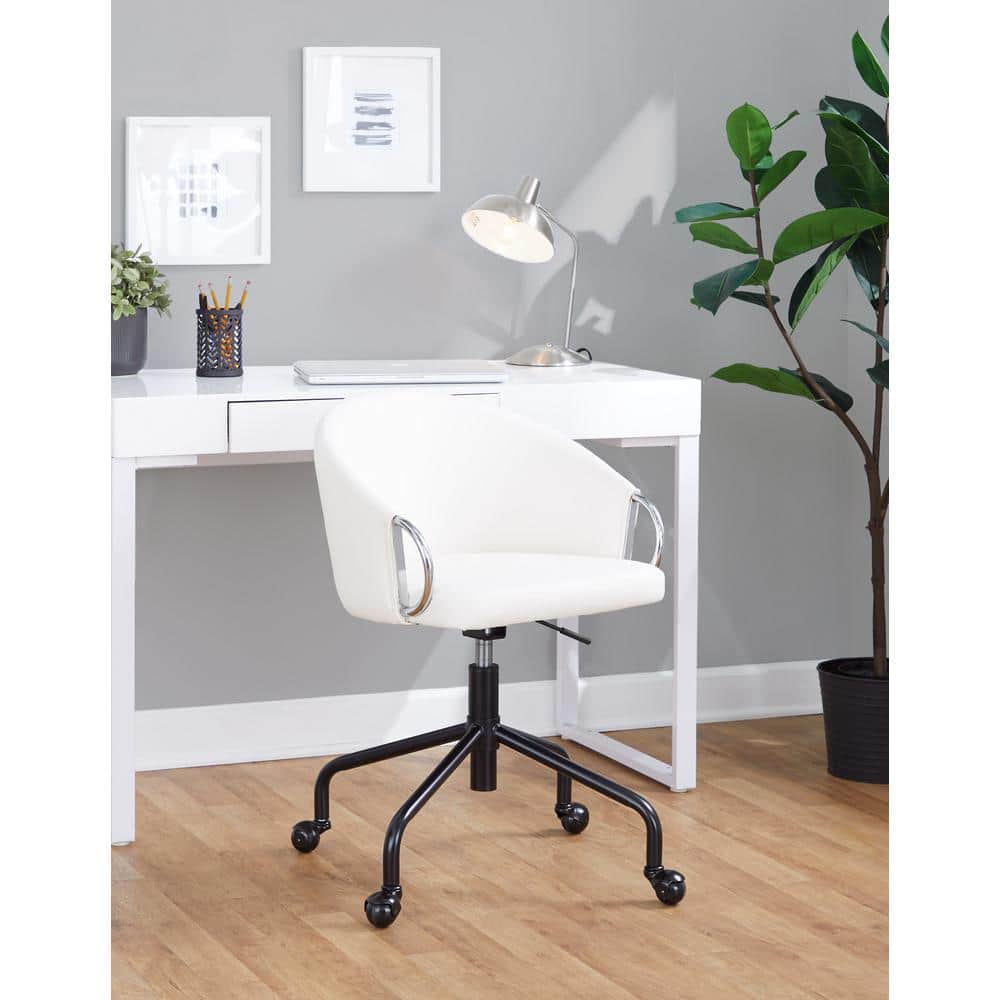 Claire White Leather Swivel Task Chair with Metal Frame