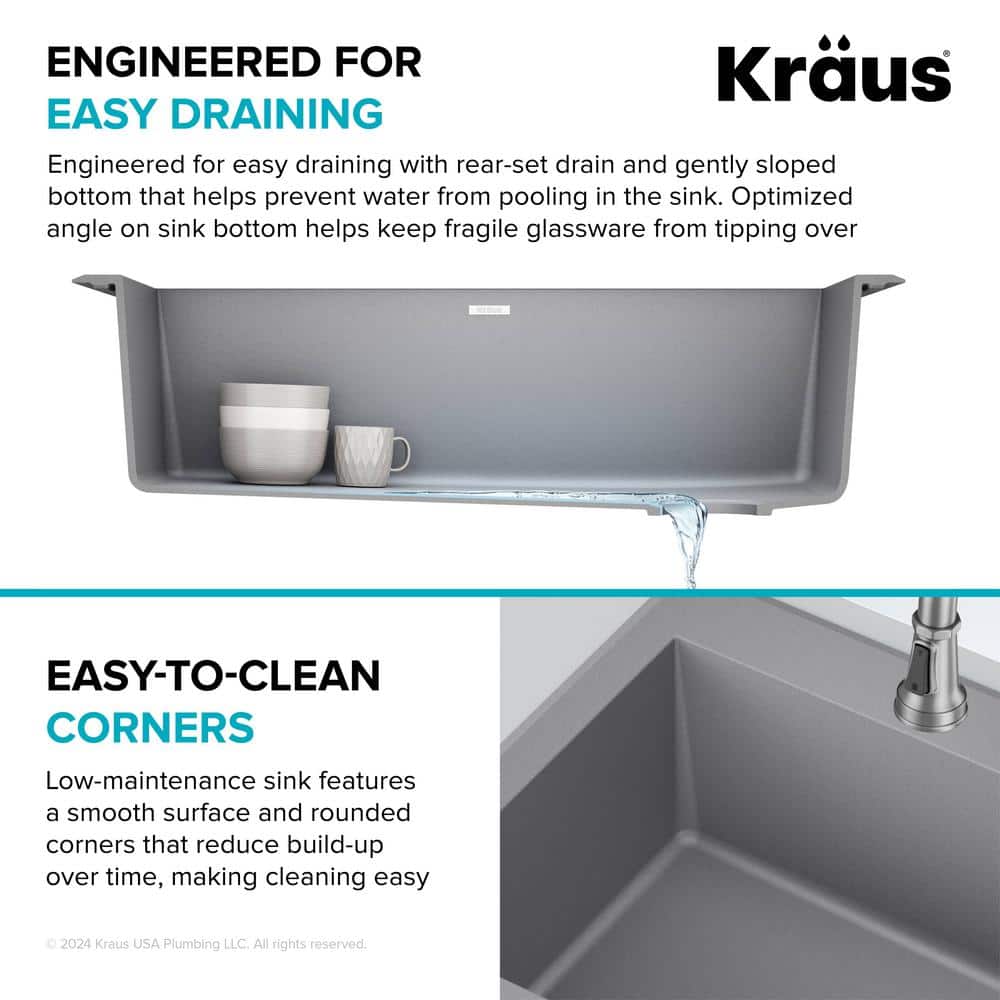 Gray 33-Inch Single Bowl Granite Drop-In Kitchen Sink