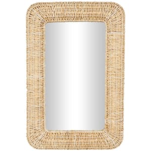 47 in. x 32 in. Handmade Woven Rectangle Framed Brown Wall Mirror