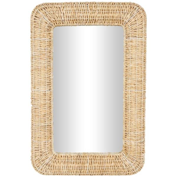 Litton Lane 47 in. x 32 in. Handmade Woven Rectangle Framed Brown Wall Mirror