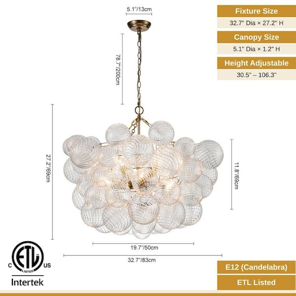 HUOKU Neuvy 8-Light 33 in. W Brushed Brass Gold Modern Bubble