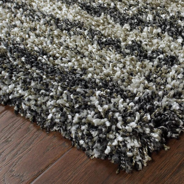 Hazel Grey/Charcoal 6 ft. x 9 ft. Striped Shag Area Rug
