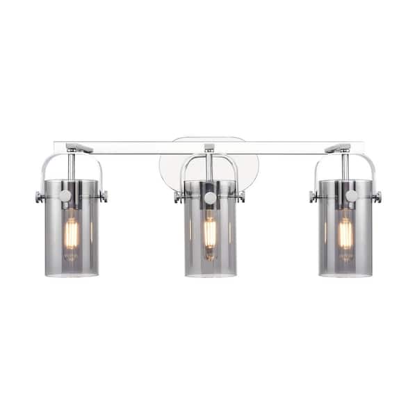 Innovations Pilaster II Cylinder 24.88 in. 3-Light Polished Chrome Vanity Light with Glass Shade