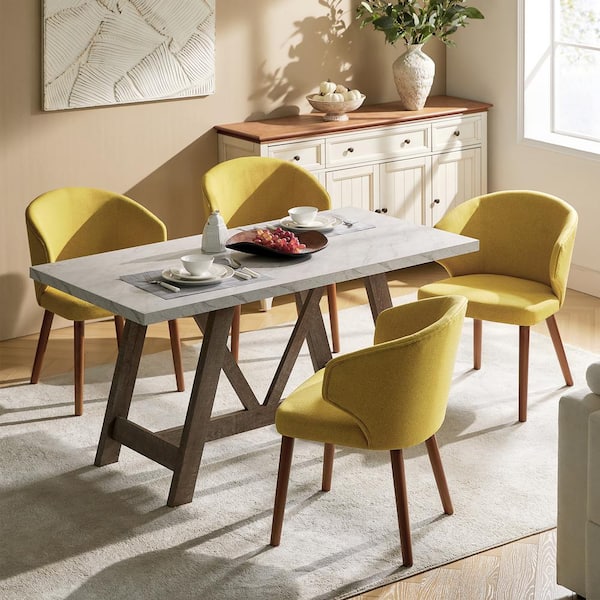 JAYDEN CREATION Nuria Mustard Upholstered Dining Chair with Wing Back and Solid Wood Tapered Legs (Set of 4)