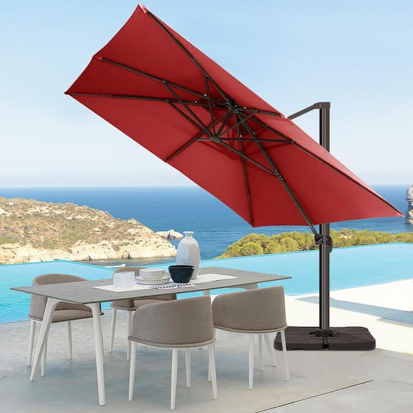 JEAREY SunShade Deluxe 11 ft. Square Cantilever Umbrella with Cover Heavy-Duty 360° Rotation Patio Umbrella in Red