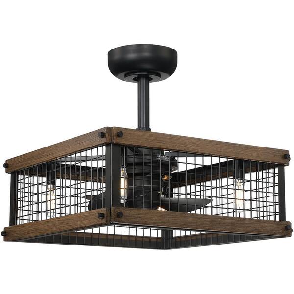C Cattleya 18 in. 4-Light Woodgrain and Black 3-Blade Indoor Cage Ceiling Fan with Light Kit and Remote Control Included