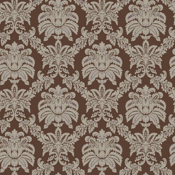 The Wallpaper Company 56 sq. ft. Brown and Metallic Sweeping Damask Wallpaper