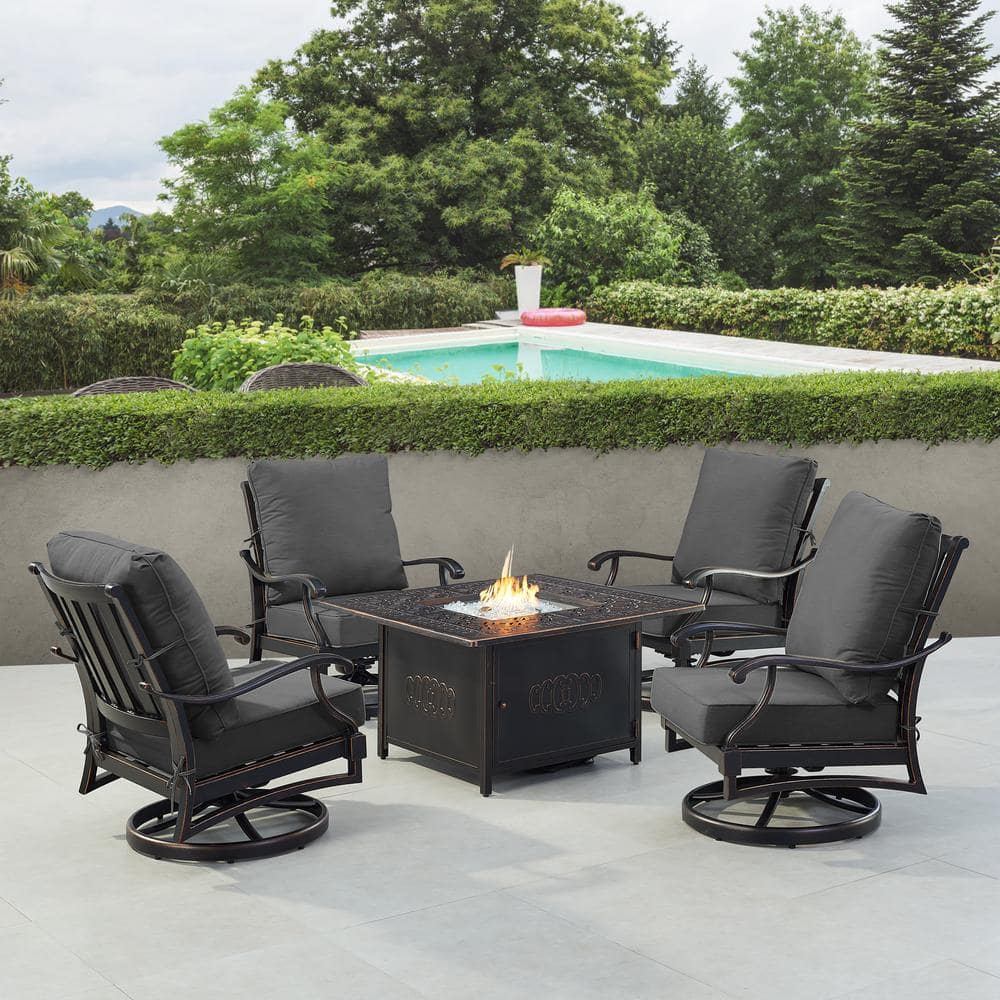 Black 5-Piece Aluminum Patio Fire Pit Set with Red Cushions price history on PriceWatchPro