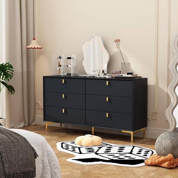 FUFU&GAGA White 6-Drawers 55.1 in. Width Classic Wooden Dresser, Chest of  Drawers, Storage Cabinet with Golden Legs and Handles L-THD-020311-03-c -  The Home Depot