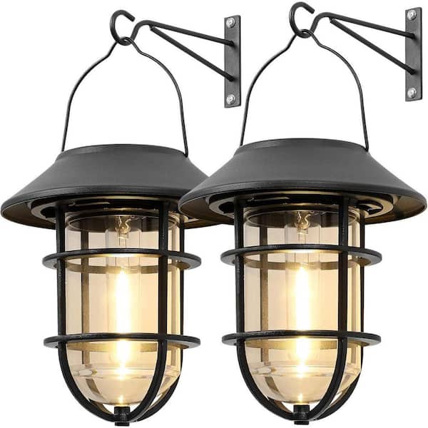 Solar Outdoor Lights Hanging Lantern, Waterproof Solar Lights with Wall Mount Kit (2 Pack)