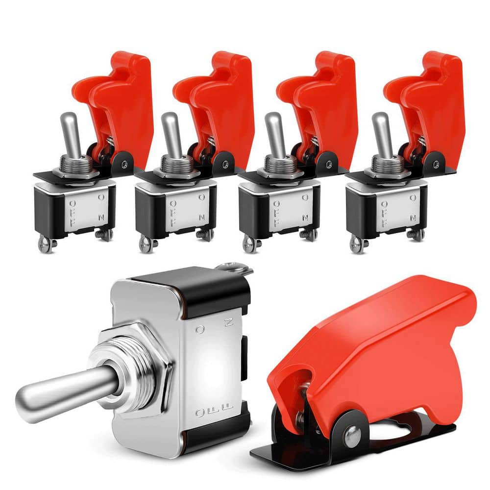Heavy Duty Rocker Toggle Switch with Red Safety Cover SPST ON/Off for Car T
