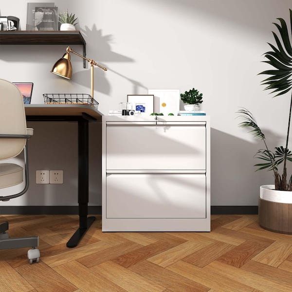 Unbranded 2-Drawer White Metal 26.77 in. W Lateral File Cabinet Modern Wide Filing Cabinets with Lock for Home Office